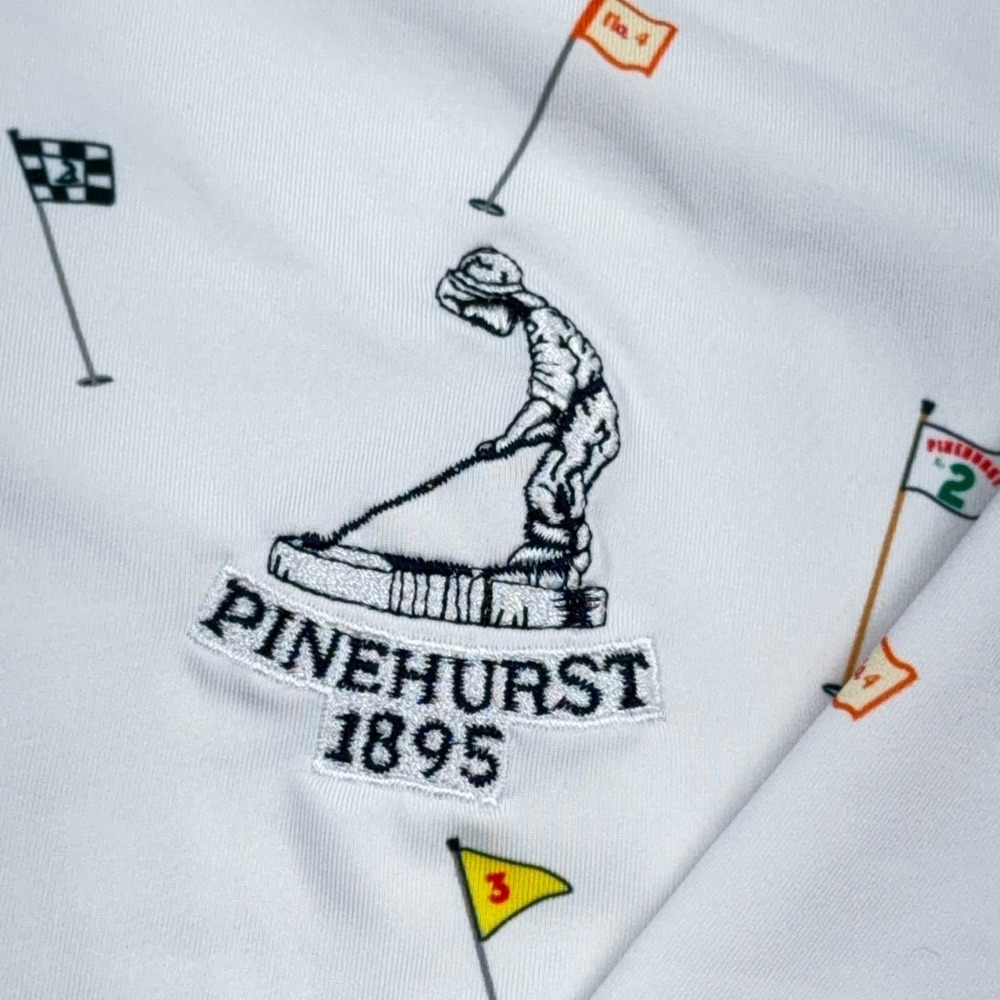 FootJoy Polo Shirt Men XL White Pinehurst Flags Geometric All Over Print STAIN* - Picture 3 of 12